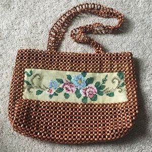 Wooden Beaded Tote Bag with NeedlePoint Designs